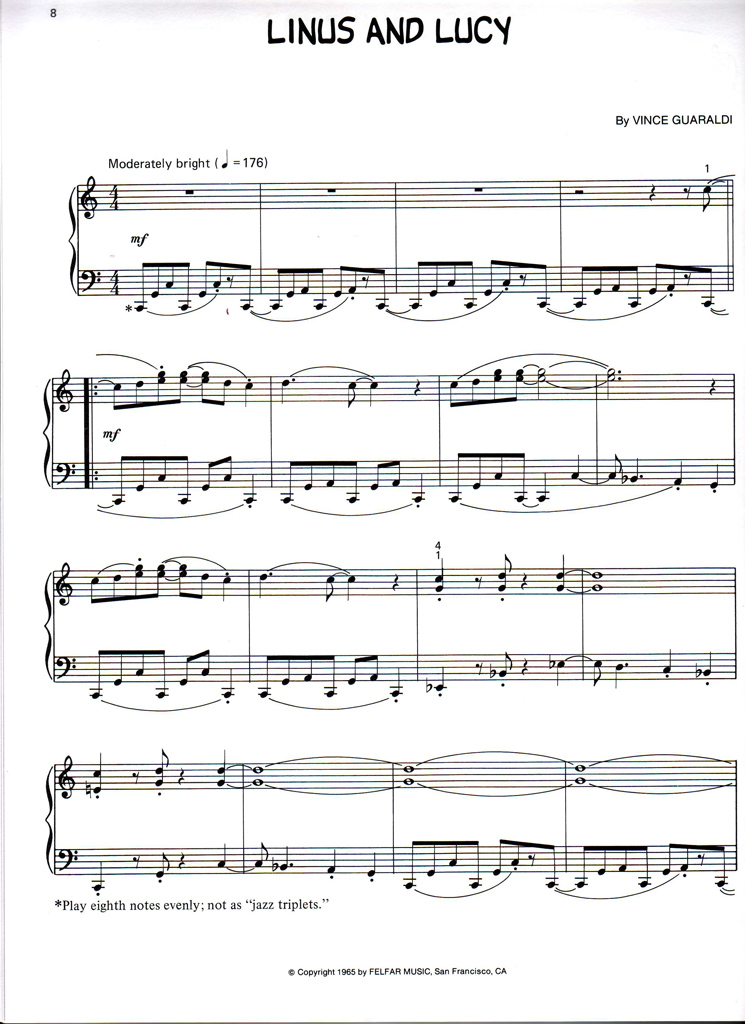 linus and lucy sheet music face